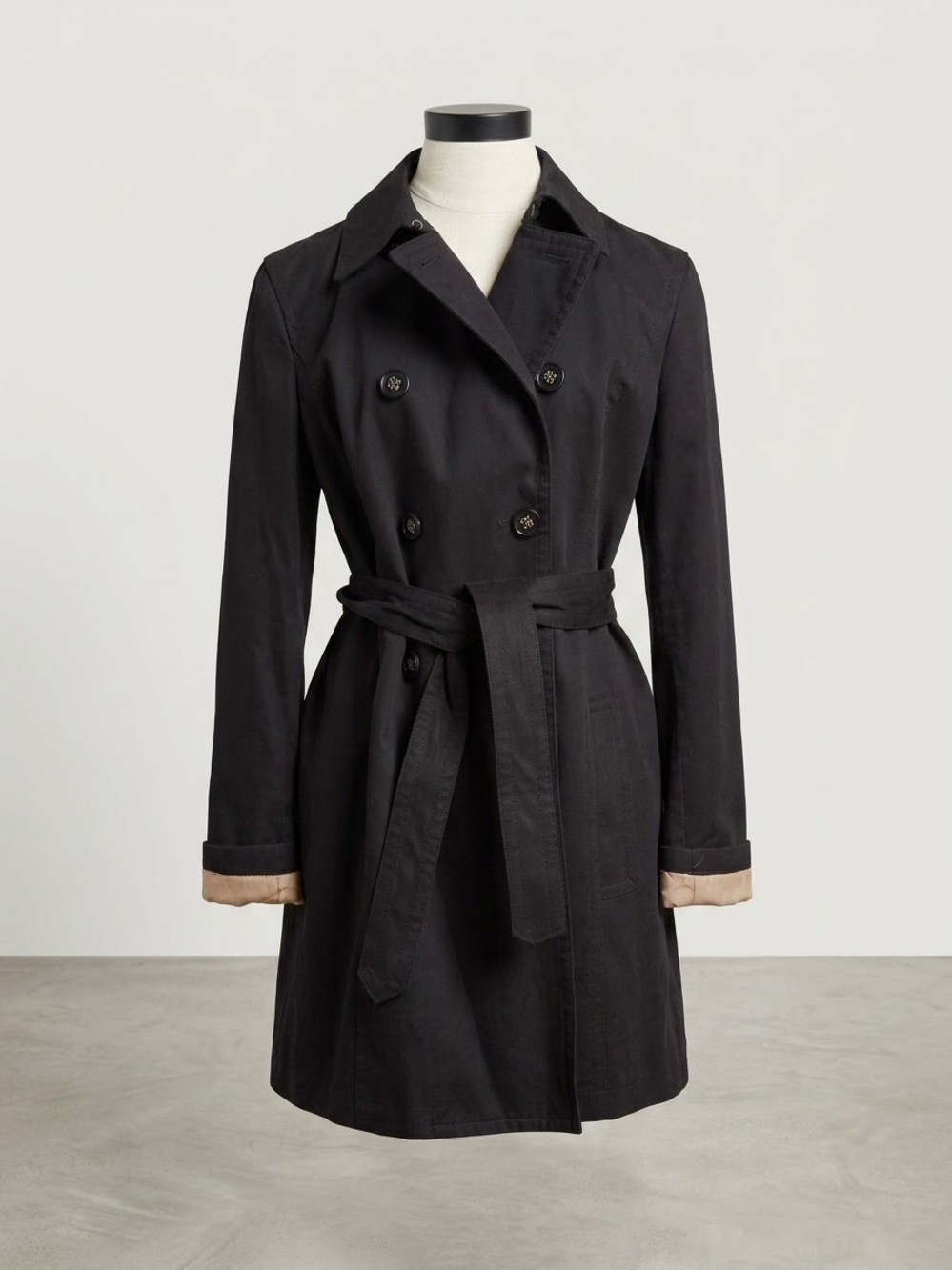 Coach Classic Black Double-Breasted Trench Coat with Belt Like New